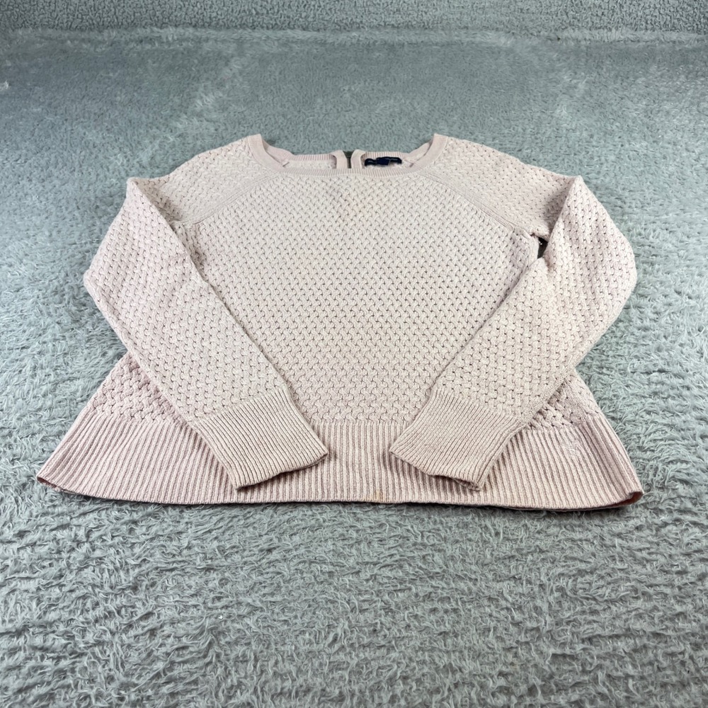 American Eagle Pink Textured Knit Back Zip Sweater Womens Medium Raglan Pullover